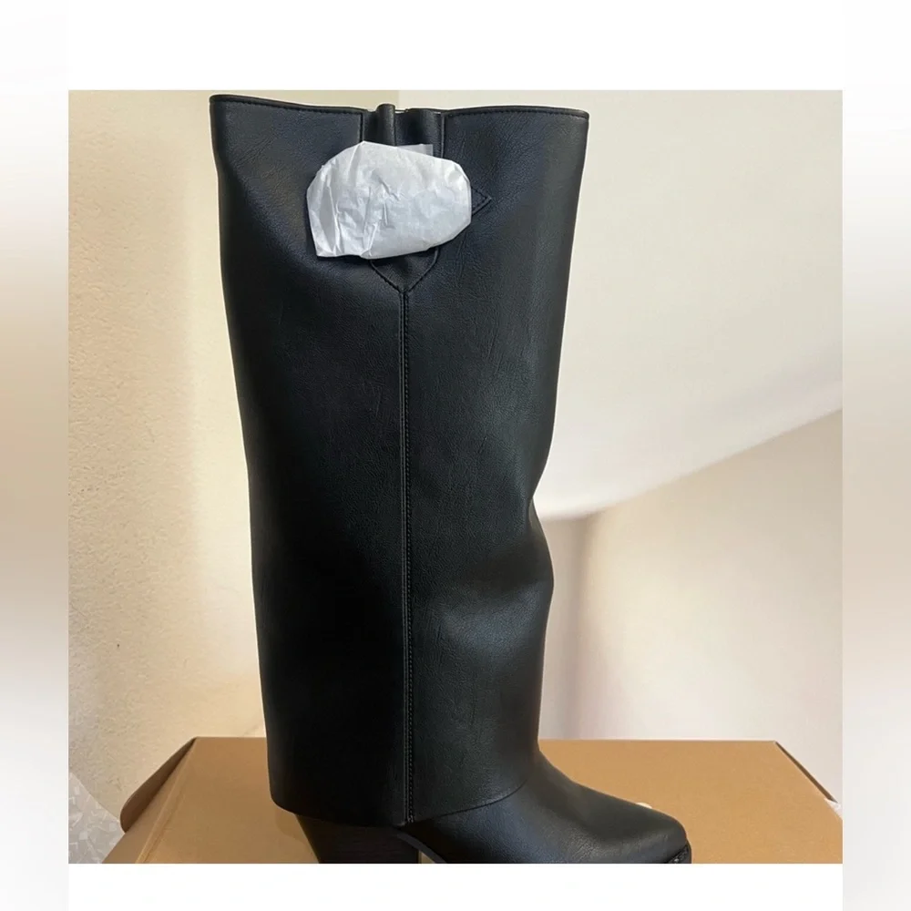 Zodiac Womens sz. 8.5 faux‎ leather black tall boots western biker fall winter